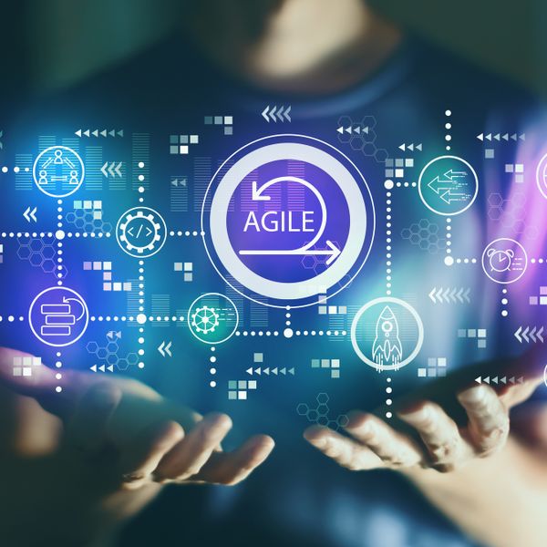 Agile concept with person looking at it in the night